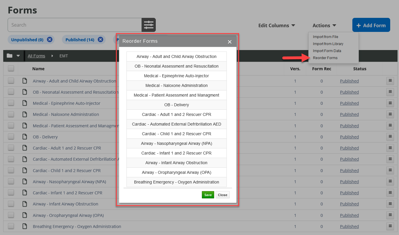 Forms Management Actions