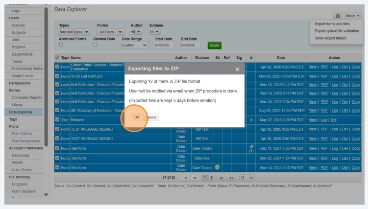 How to Export User Data, Reports, Evaluation Forms, and Files